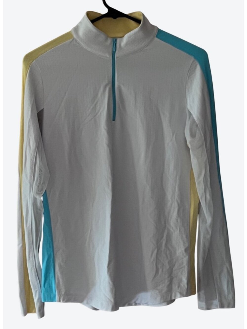 Ibkul Women's Small Vented Long Sleeve 1/4 Zip UPF 50 Golf Top White Yellow Blue